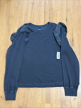 Old Navy Black Ruffle Shoulder Long Sleeve Top